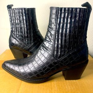 Black Croc Pointed-Toe Boot